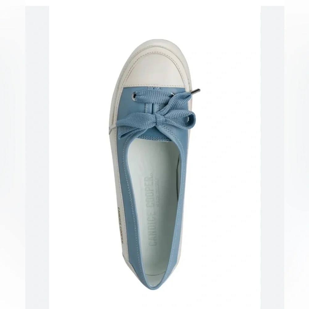 NWOT Candice Cooper Candy Bow Buffed Leather Ballet Flats in Light Blue 37.5 - Picture 2 of 13